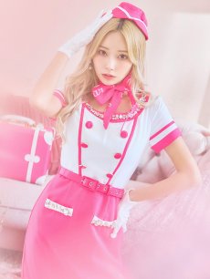 画像8: 【即日発送】【ハロウィン】ピンクCAコスプレセット【コスプレ5点セット】【S-XLサイズ/1カラー】(5722meganeSB)[HC02] (8)