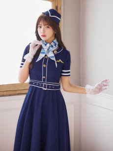 画像12: 【予約商品/9月上旬発送予定】【ハロウィン】CAロングフレアワンピース 【コスプレ5点セット】 【S-XLサイズ/1カラー】[HC02] (12)