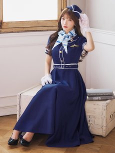 画像3: 【予約商品/9月上旬発送予定】【ハロウィン】CAロングフレアワンピース 【コスプレ5点セット】 【S-XLサイズ/1カラー】[HC02] (3)