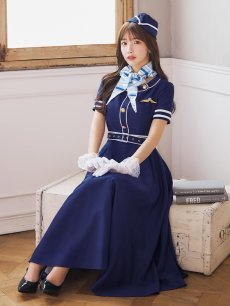 画像7: 【予約商品/9月上旬発送予定】【ハロウィン】CAロングフレアワンピース 【コスプレ5点セット】 【S-XLサイズ/1カラー】[HC02] (7)