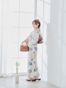 画像7: 【予約 / 4月下旬発送予定】フローラルピンクブルー浴衣 OBI-siwa-204-wk-14-DusP / HIMO-900-yn-8-P / HEKO-800-sb-11-MOC / YA-1077-wk-P / GETA-02-ok-8-RoseP/ [y/OF01] (7)