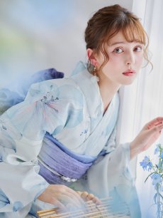 画像16: 【予約 / 5月中旬発送予定】水彩ユリナチュラルブルー浴衣 OBI-g-500-kj-9-NV / HIMO-900-yn-4-GYxGY / HEKO-800-sb-8-DusBL / YA-1074-kn-BL / GETA-01-kj-2-BL/ [y/OF01] (16)