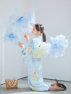 画像11: 【予約 / 5月中旬発送予定】ベビーブルー牡丹＆紫陽花浴衣 OBI-siwa-200-kj-13-OW / HIMO-906-yn-PEARL / HEKO-800-sb-5-W / YA-1079-kj-7-W / GETA-01-kj-4-MI / [y/OF01] (11)