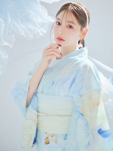 画像6: 【予約 / 5月中旬発送予定】ベビーブルー牡丹＆紫陽花浴衣 OBI-siwa-200-kj-13-OW / HIMO-906-yn-PEARL / HEKO-800-sb-5-W / YA-1079-kj-7-W / GETA-01-kj-4-MI / [y/OF01] (6)