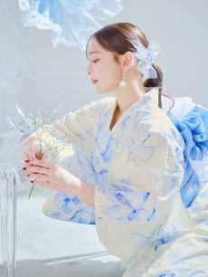 画像17: 【予約 / 4月上旬発送予定】グラデーションブルー牡丹和モダン浴衣 OBI-lame-400-kj-12-TrBL / HIMO-900-yn-5-IV / HEKO-800-sb-5-W / YA-1001-kj-BL / GETA-01-kj-2-BL/ [yo/OF01] (17)