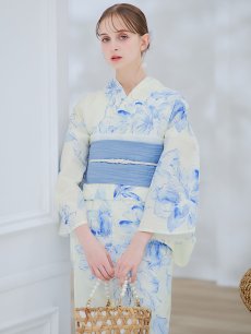 画像6: 【予約 / 4月上旬発送予定】グラデーションブルー牡丹和モダン浴衣 OBI-lame-400-kj-12-TrBL / HIMO-900-yn-5-IV / HEKO-800-sb-5-W / YA-1001-kj-BL / GETA-01-kj-2-BL / [yo/OF01] (6)